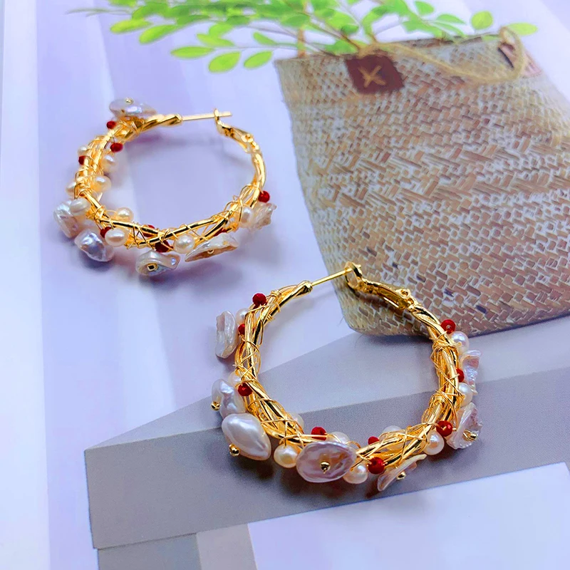 

South Korea Dadongmen Trendy Earrings Freshwater Pearl Handmade Winding Ornament Graceful Personality All-Match Jewelry