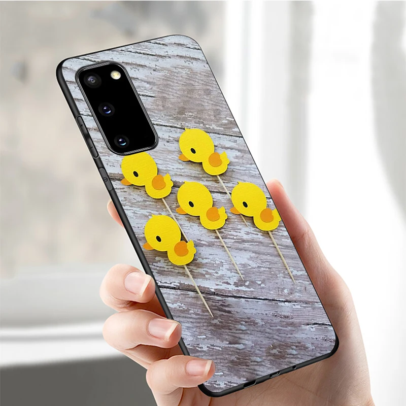 Yellow duck cute Black Silicone Phone Case For Samsung S21 S20 A11 S10 S10E S9 S8 Plus Lite Note10 Note20 Ultra TPU Cover | Мобильные
