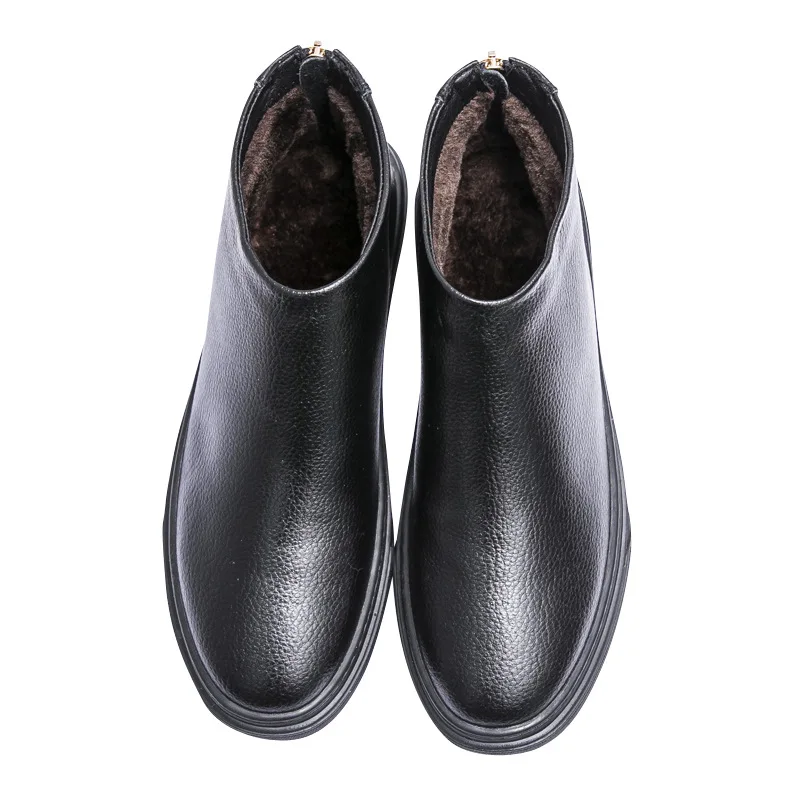 Мужские ботинки Челси из натуральной кожи Теплые повседневные коровьей черного