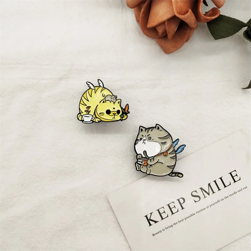 Новинка Милая брошь с котом животное длинными крыльями ленивый кот мышь играть