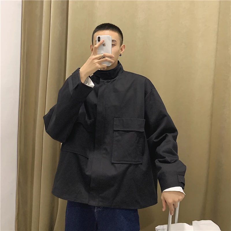 Мужская оригинальная рабочая одежда Свободное пальто цвета хаки/черного уличная