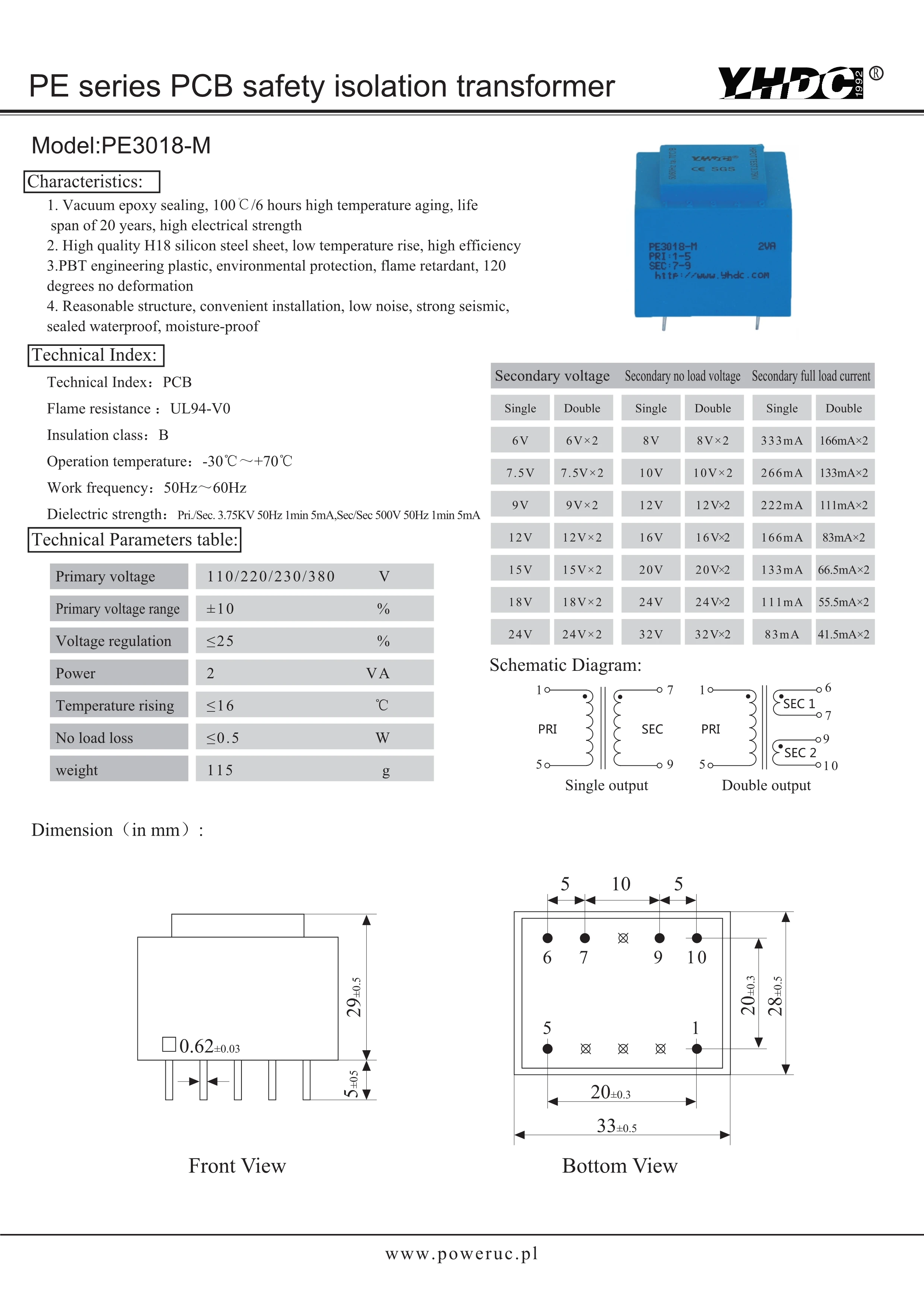 PE3018-M Power 2VA 220V/2*24V Expory resign encapsulated safety isolating transformer PCB Welding power | Обустройство дома