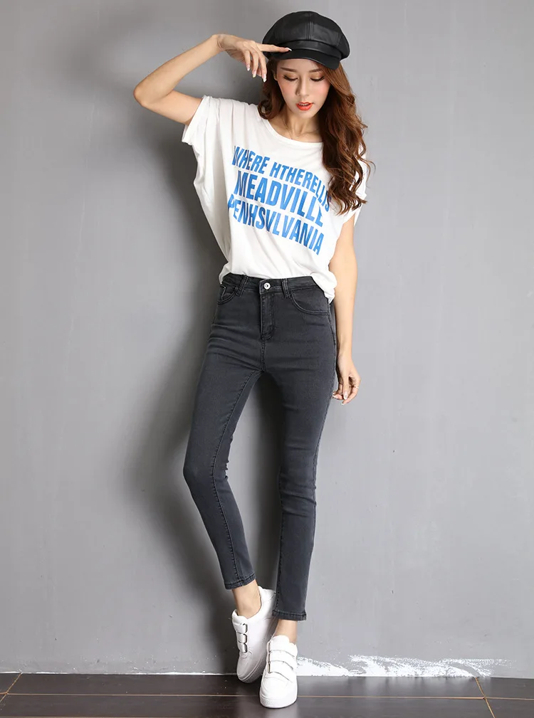 

Jeans for Women mom Jeans blue gray black Woman High Elastic plus size 40 Stretch Jeans female washed denim skinny pencil pants