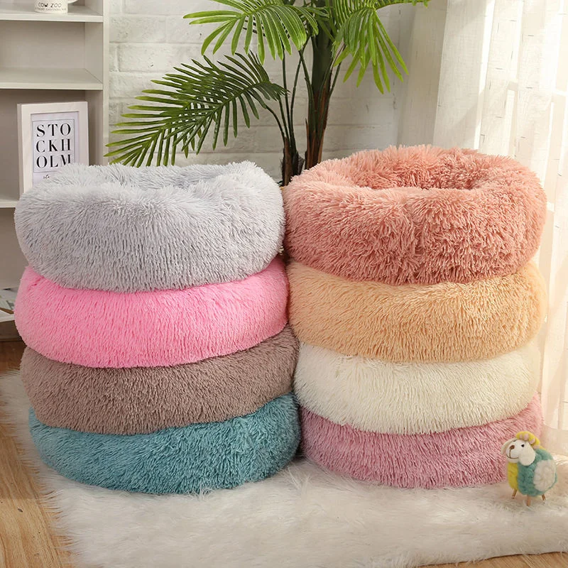 

Round Warm Long Plush Pet Bed Cat Dog Warmth Sleeping Pets Cats Bed Cozy Dogs Cushion Nest Washable Kennel Mat for Small Dog Cat
