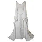 Женское длинное платье с V-образным вырезом, белое элегантное платье в стиле ретро средневековой моды с длинным рукавом, 2021