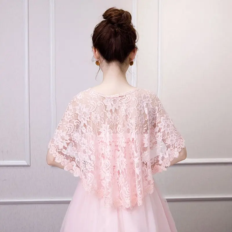 Женская винтажная кружевная накидка с цветочным рисунком летняя однотонная