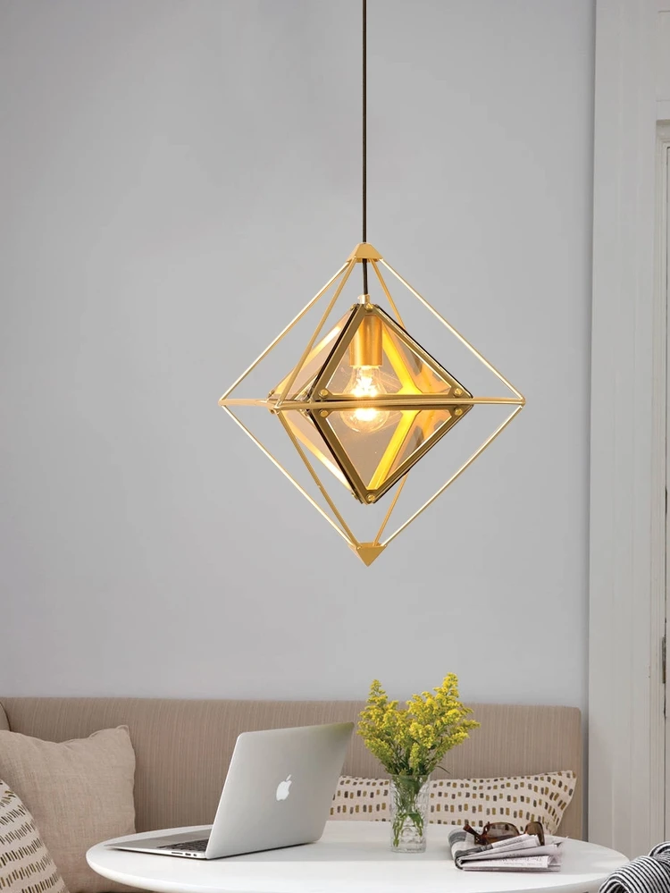 Kopen Postmodern Simple LED Pendant Lights Nordic Restaurant Lighting Cafe Suspension Luminaire Bar Diamond Shaped Hanging Lamps