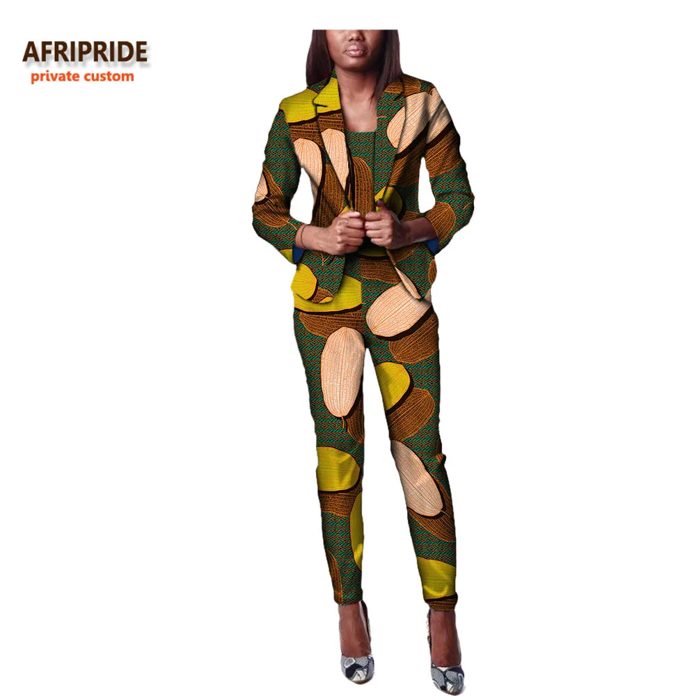 Африканский стиль, Осенний женский костюм из 2 предметов, AFRIPRIDE, рукав три четверти, пальто+ комбинезон длиной до щиколотки, повседневный офисный костюм, A722633 - Цвет: 561J