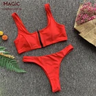 Купальник женский однотонный, пикантный комплект бикини на молнии, бразильские стринги, пляжная одежда, купальный костюм из двух предметов, бикини