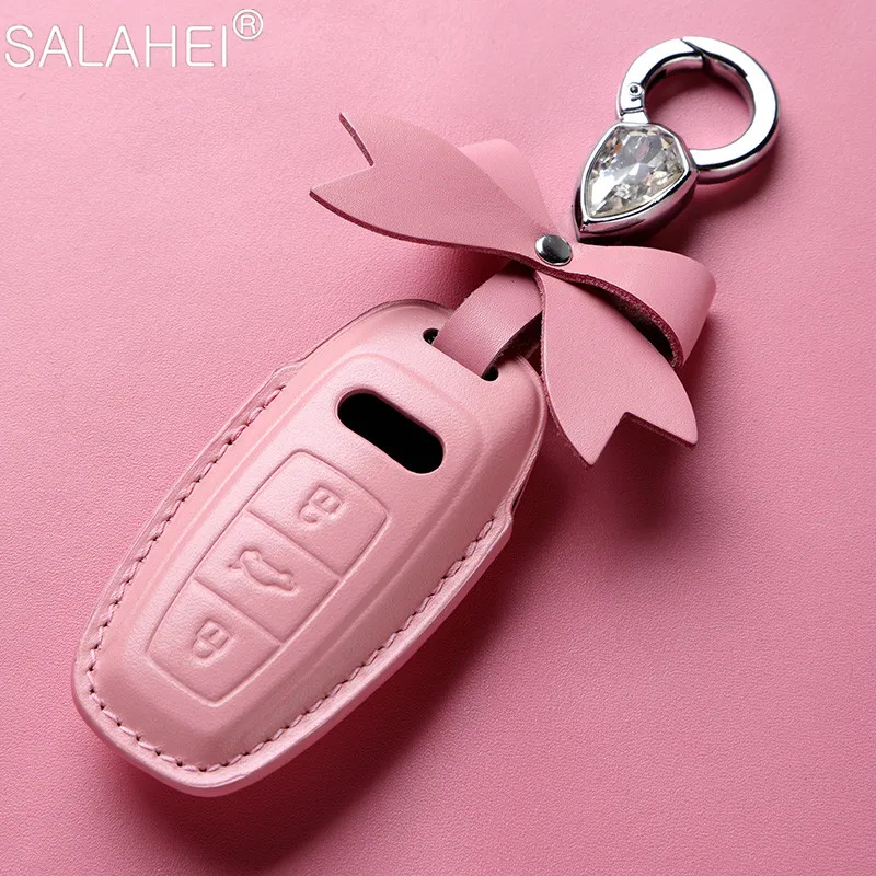 

Leather For Audi Car Key Cover Case Protector For Audi A6L A7 A8 Q8 E-tron C8 D5 2019 2020 Car Key Cover Holder Shell Skin Style