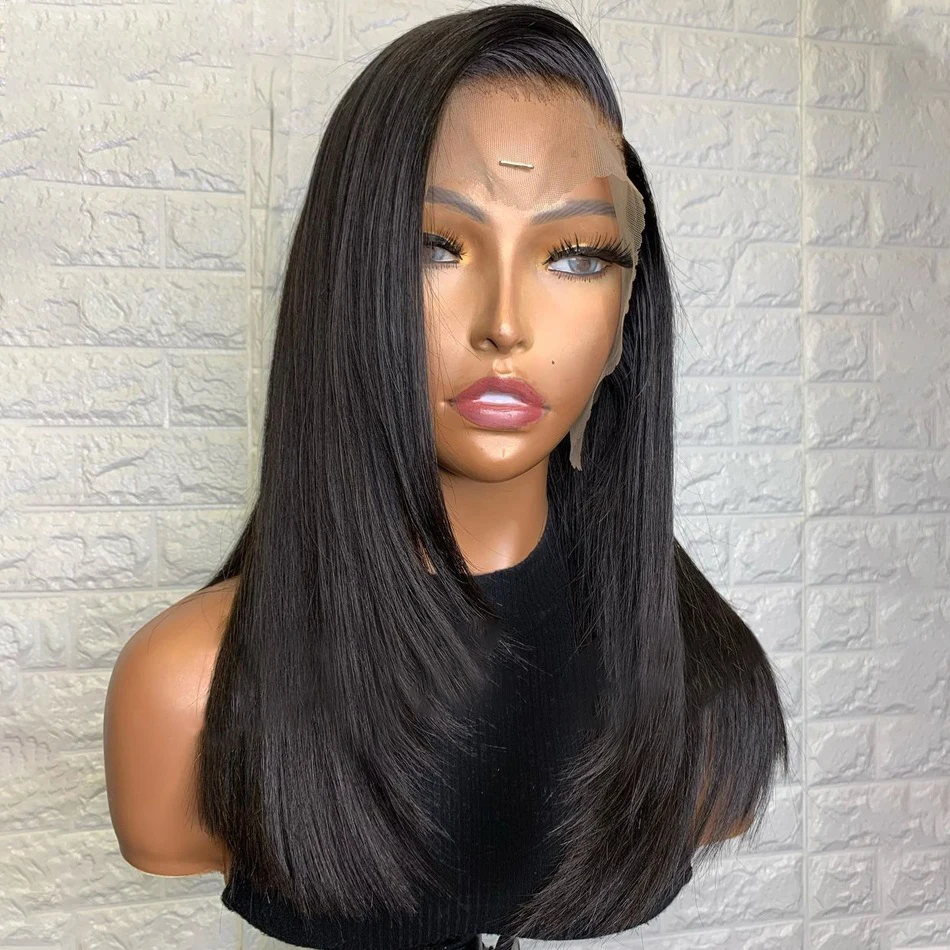 

Средняя часть 26 дюймов длинный прямой синтетический кружевной передний парик BabyHair для черных женщин предварительно выщипанный Косплей тер...