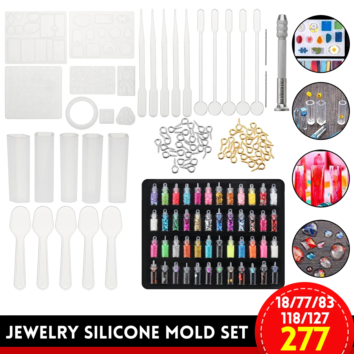 

18/77/83/118/127/277pcs Silicone Mold For Resin Silicone uv Resin DIY Clay Epoxy Resin Casting Molds And Tools Set For Jewelry