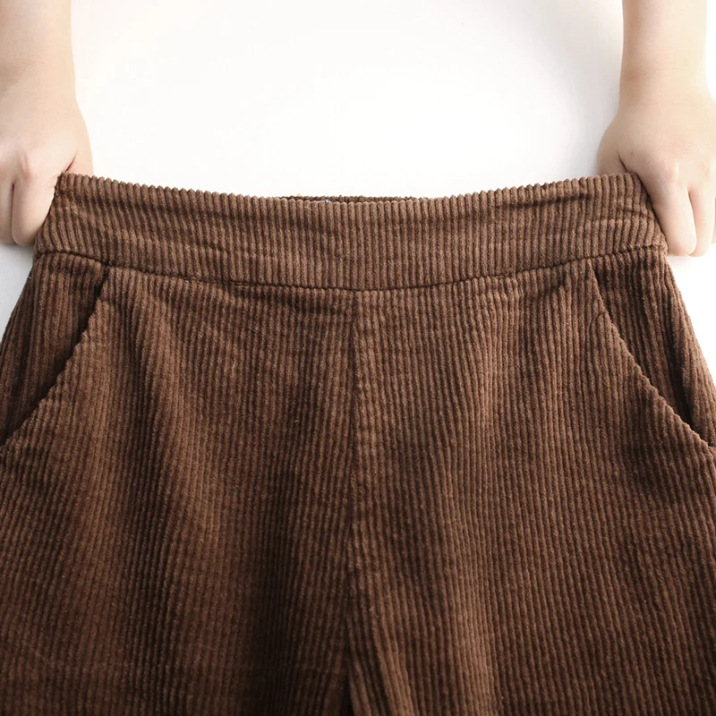 

#1938 Spring Autumn Corduroy Pants Womens Elastic High Waist Pleated Corduroy Trousers Casual Elegant Formal Flared Pants Ladies