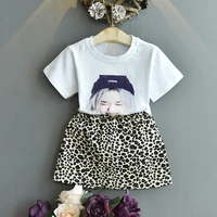 kids clothes girls korean version of the new summer girls printed t shirt leopard skirt two piece suit kids clothes girls sets