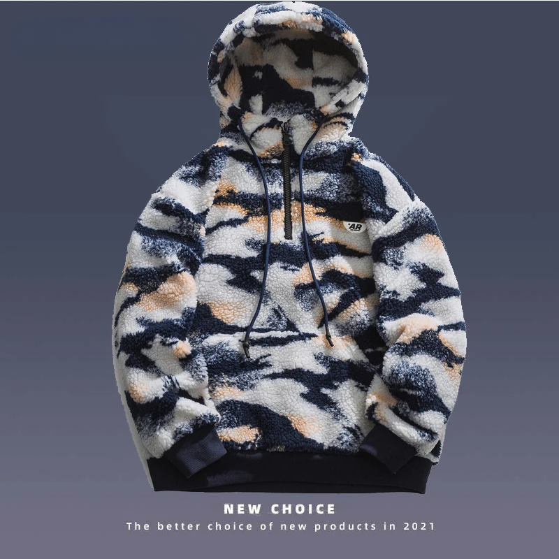 

Hip Hop Lambswool Parka Men Streetwear Vintage Camouflage Printing Thicken Hooded Down Clothe Mens Harajuku Casual Hedging Coats