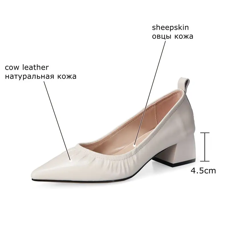 

ALLBITEFO Pleated design soft natural genuine leather women heels shoes fashion sexy high heels women's high heel shoes