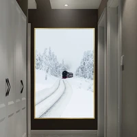 train running in snowy forest poster and painting on canvas print art poster wall art picture for living room home decoration