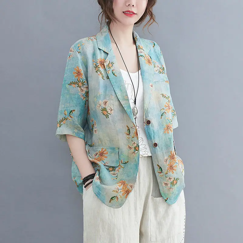 Кардиган из волокна рами свободного кроя с принтом в стиле ретро рубашка жакет на