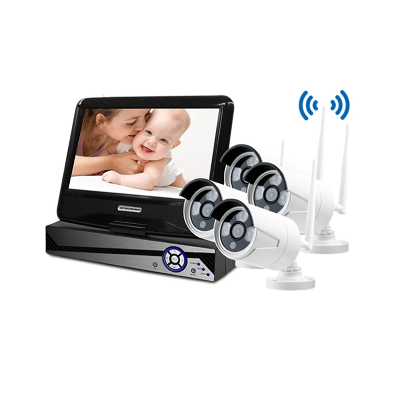 

8CH Wireless Camera NVR System With 4Pcs 1080P Indoor/Outdoor Security Camera 10.1Inch Monitor Remote View EU Plug