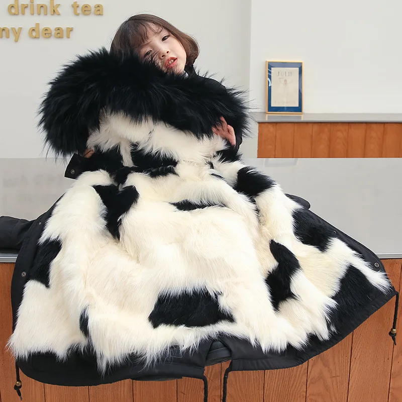

Children Real Fur Jacket Patchwork Wool Fur Coat For Girls Winter Jacket Baby Thicken Warm Coat Boys Snow Parka TZ168