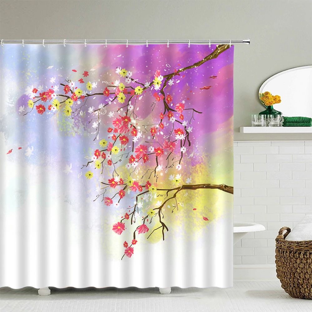 

High Quality Flowers Pattern Bathroom Curtains 3d Shower Curtain Waterproof With Hook 180*180CM Washable Cloth Bathtub Screen