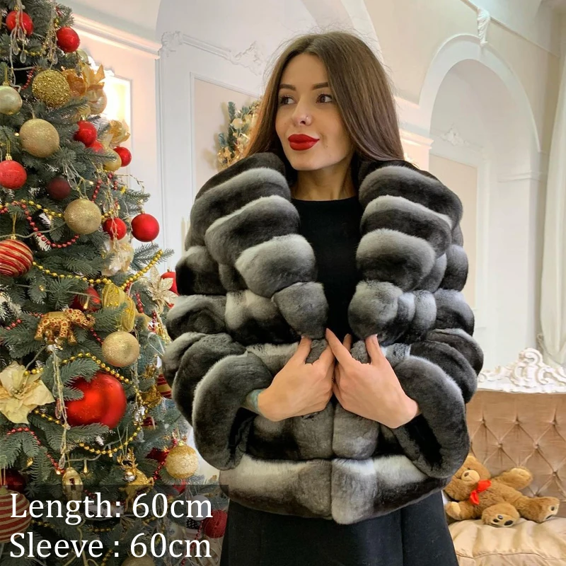 Women Natural Rex Rabbit Fur Jacket with Turn-down Collar Whole Skin Genuine Rabbit Fur Overcoat Luxury Woman Winter Fur Coats