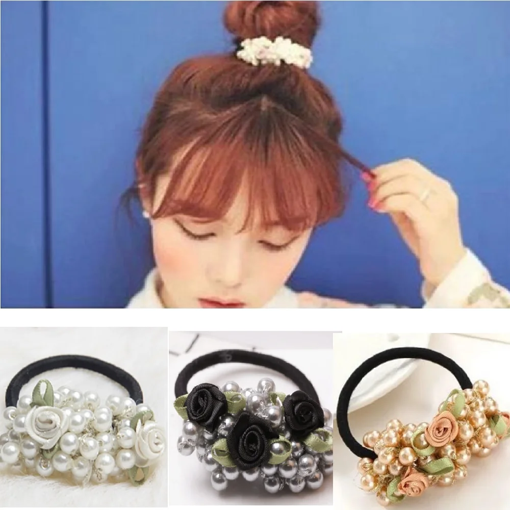 Модные резинки с жемчужинами и цветами для женщин девушек держатель конского