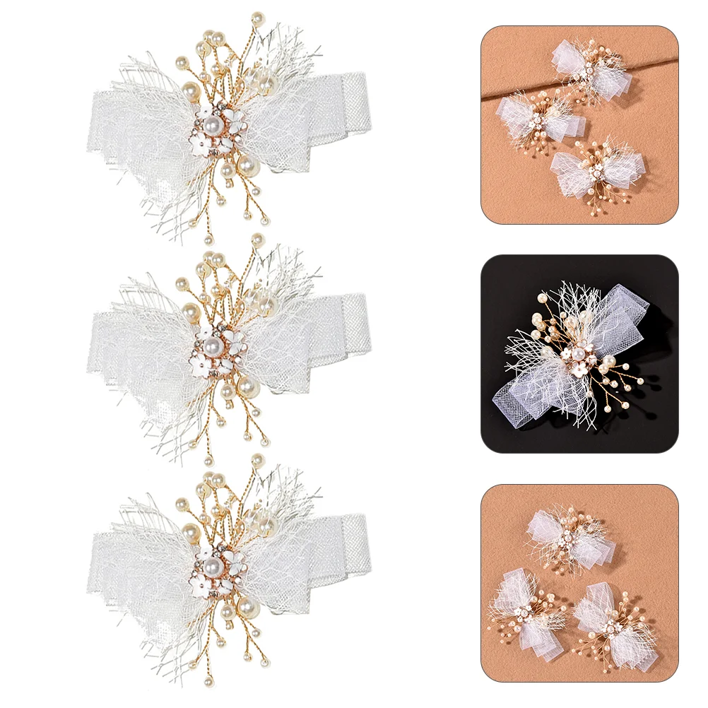 

3pcs Bridal Pearl Elegant Hairpin Bridal Bow Hairpin Flower Hair Clip Decor