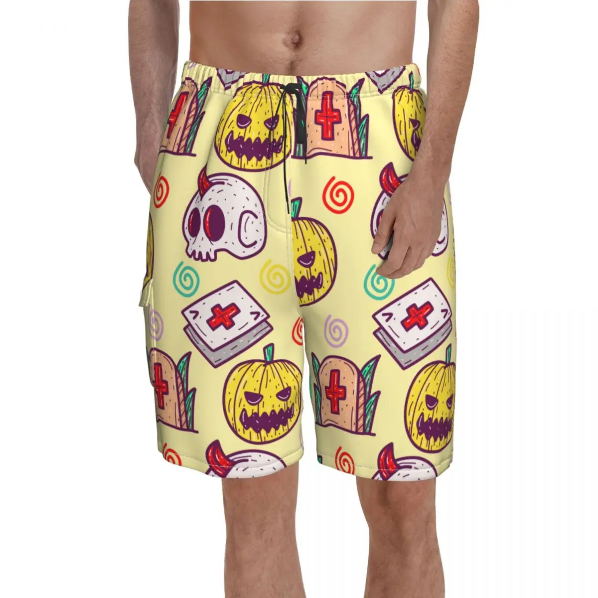 

Забавные Симпатичные плавки для плавания на Хэллоуин с тыквой черепом из полиэстера мужские забавные плавки для купания