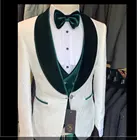 Куртка с белым принтом темно-зеленая, бархатная, с отложным воротником и сим-карманом, индивидуальная строгая одежда, смокинг для жениха, 3 шт.