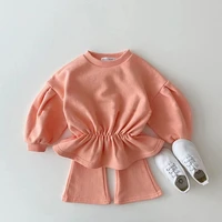 korean grils childrens sweatershirt clothing set baby kids cotton fashion sweatershirt flared pants 2pcs suit clothes