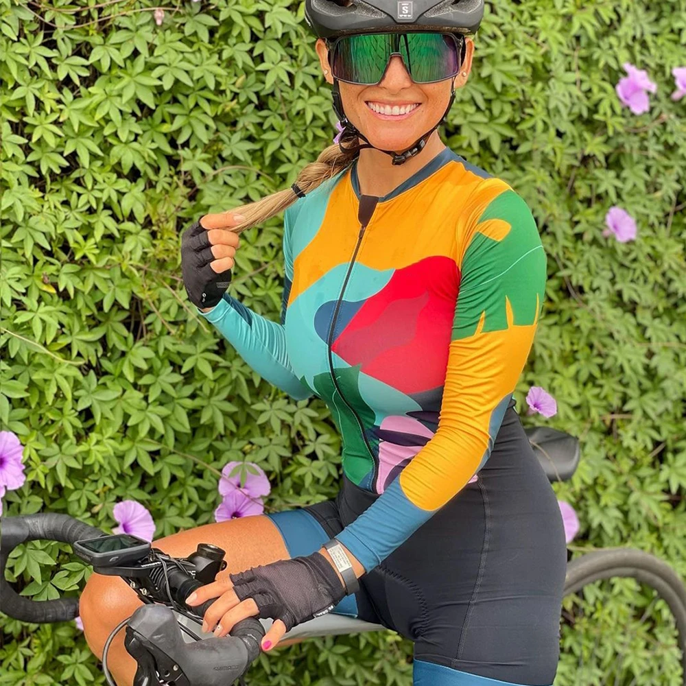 Womens Long Sleeved Triathlon Cycling Skinsuit Sets Team Bike Jersey One piece Macaquinho Ciclismo Feminino Aero Jumpsuit Kits