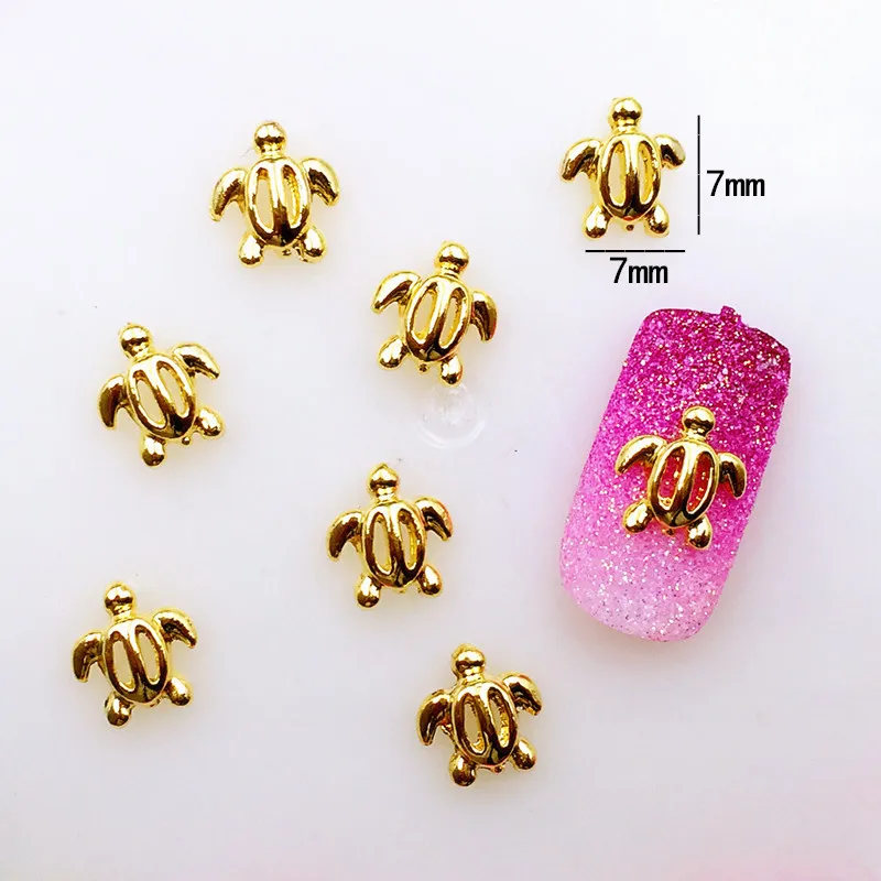 50Pcs/Lot metal nail art cross bow knot key tortoise rabbit heart 3d gel nail jewelry charms decoration tools
