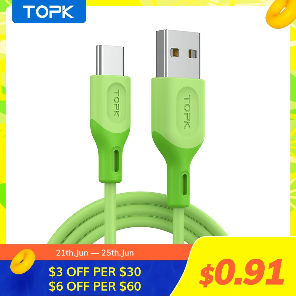 TOPK AN84 Micro USB Type C кабель для XiaoMi redmi note 9 3A Быстрая зарядка жидкий силиконовый