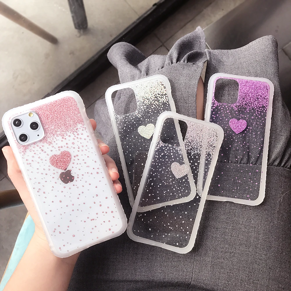 Блестящий Прозрачный чехол с милым рисунком сердца для iPhone X XS XR Max 6 6S 7 8 Plus 11 Pro