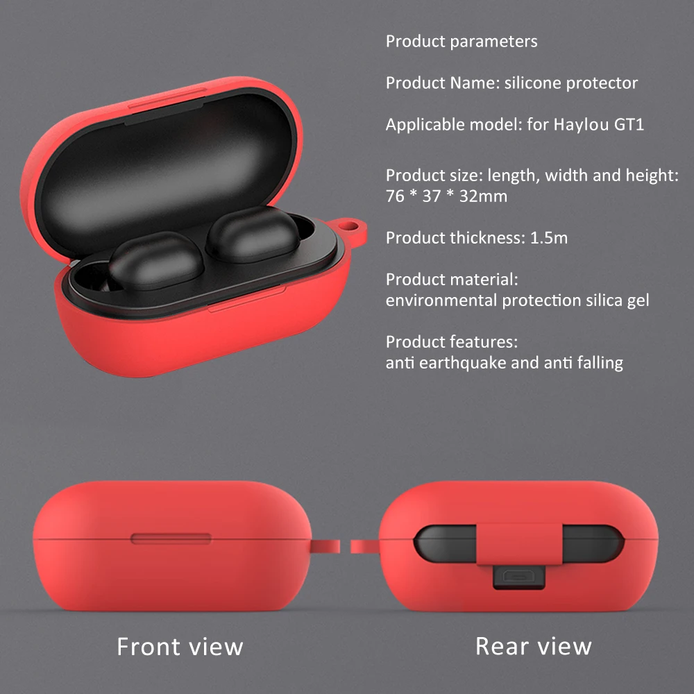 

Case For Haylou GT1 Plus Wireless Earphone Cover For Haylou GT1 Plus Soft Silicone sleeve With Hook Fashion Solid Color Earphone