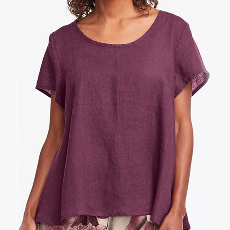 Женские футболки с круглым вырезом 2020 летние модные льняные женские коротким