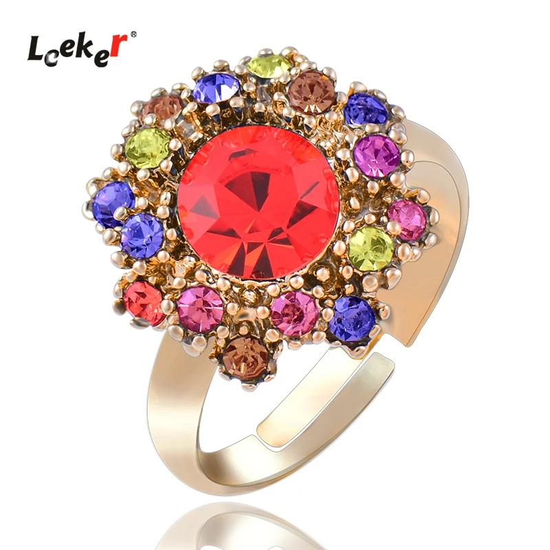 Кольцо LEEKER с фианитом женское украшение в стиле ретро цветком регулируемый