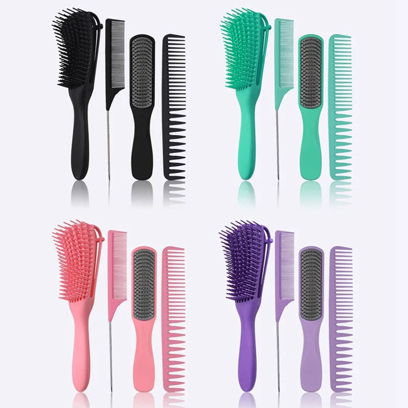 

4Pcs Paddle Hair Brush Detangling Brush And Hair Comb Set Great On Wet Dry Hair Long Thick Thin Curly Natural Hair