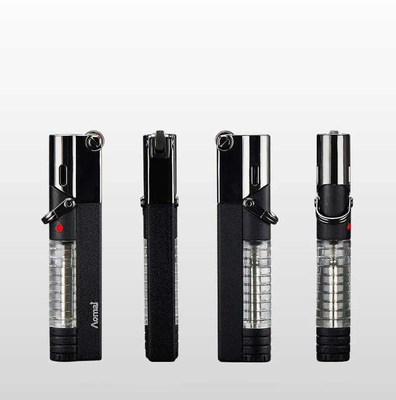 Креативная газовая зажигалка непродуваемая металлическая мини с синим пламенем