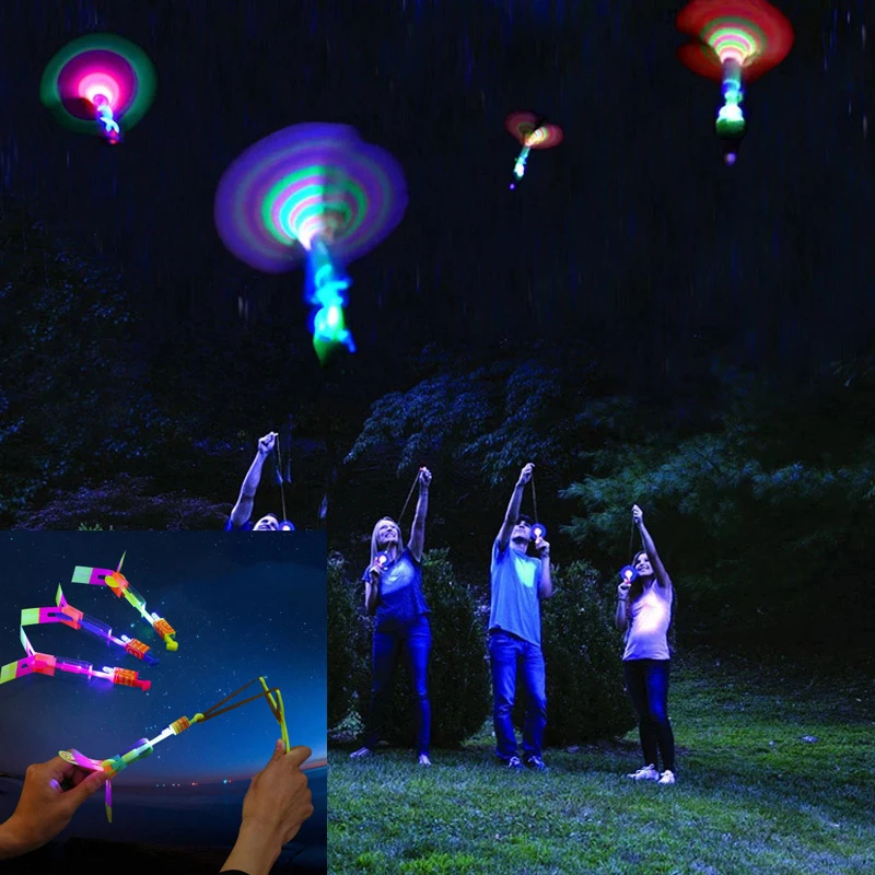 Led Light Up Luminous Toys Flying Slingshot Outdoor Night Game Toys for Kid Children