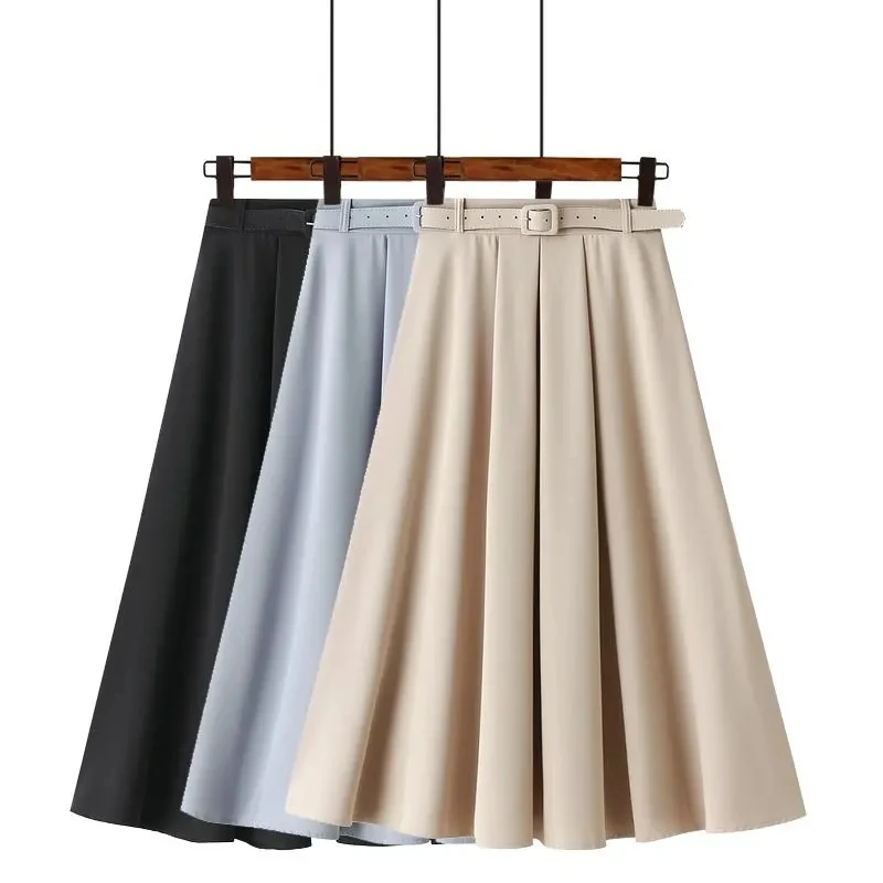 

Umbrella skirt women 2021 spring new Japanese chic retro high waist mid-length a-word large swing skirt Solid Ruffles
