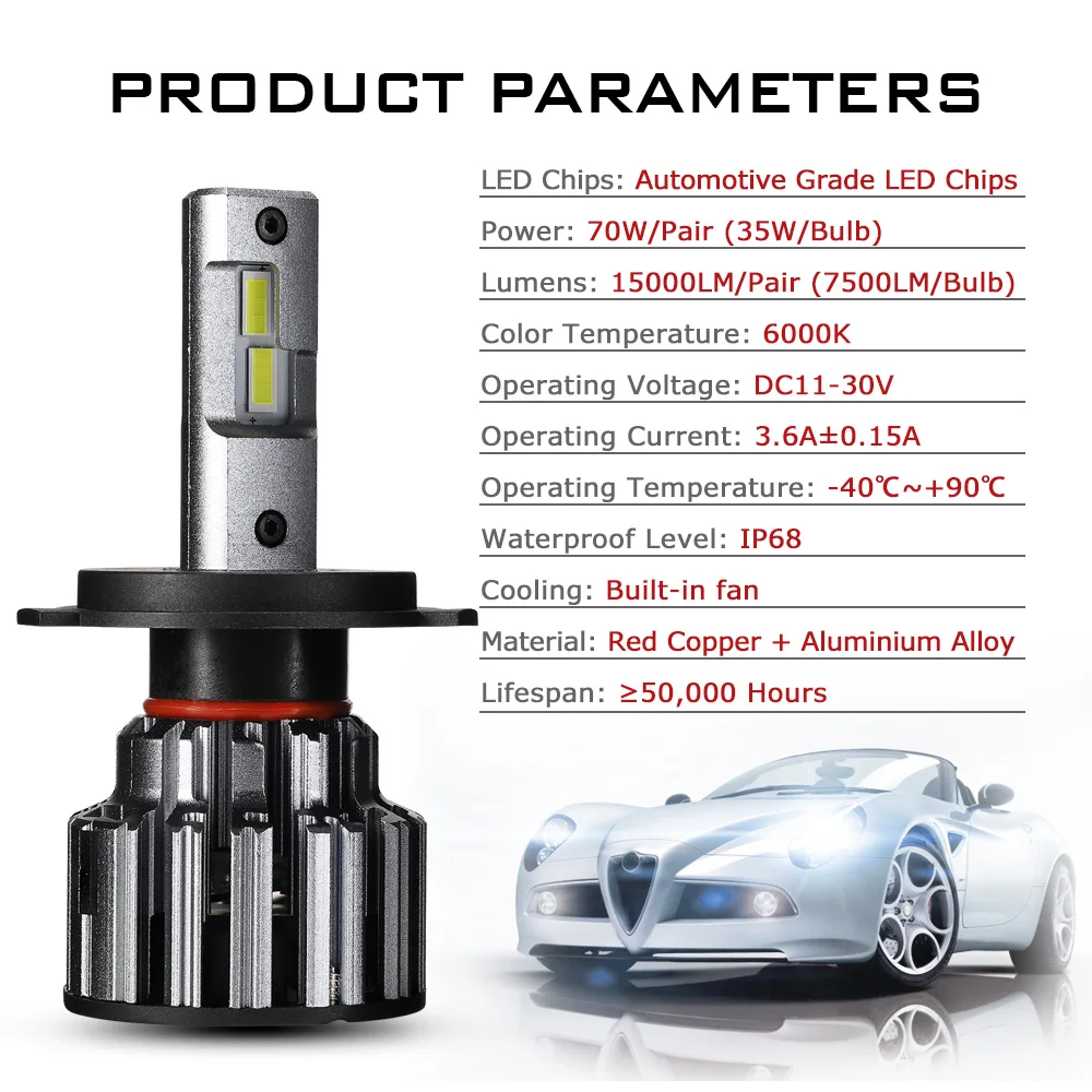 

NOVSIGHT LED H4 H7 H11 9006 9005 Car Headlights Bulbs 70W 15000LM Automobile LED Headlamp White 6000K 12V 24V Fog Lights