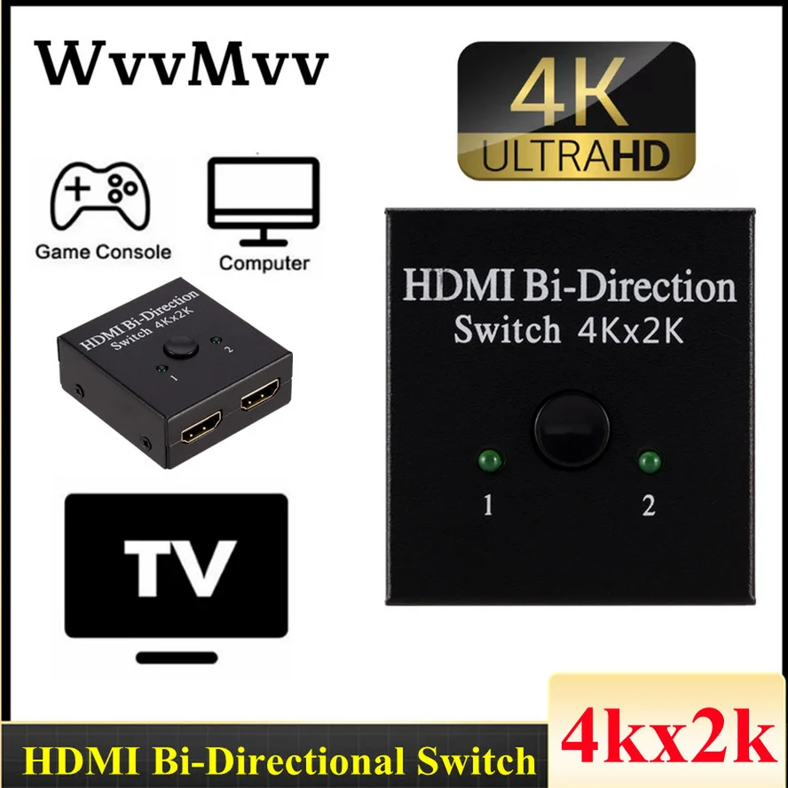 

4Kx2K Switcher UHD 2 Ports Bi-directional Manual 2x1 1x2 HDMI AB Switch HDCP Supports 4K FHD Ultra 1080P for Projector