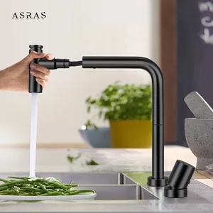 asras as 4042 304 stainless steel kitchen faucet pull out lead free matt black water mixer tap sprayer free shipping free global shipping