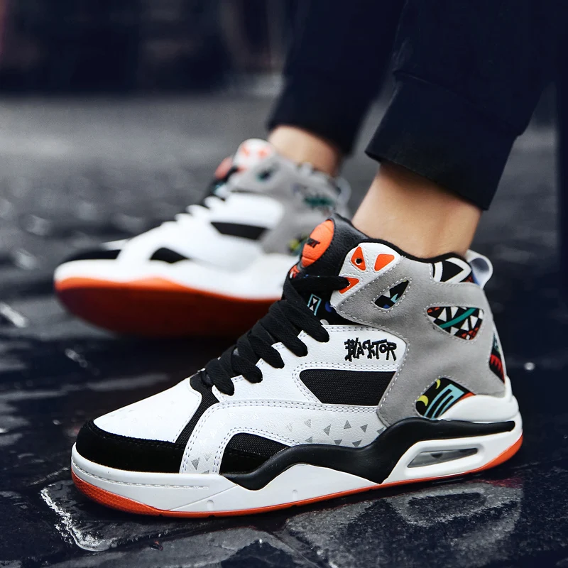 

Mens Basketball Sneakers Fashion High Top Leather Waterproof Outdoor Training Sports Shoes Air Cushion Shock Absorption 5.5-10