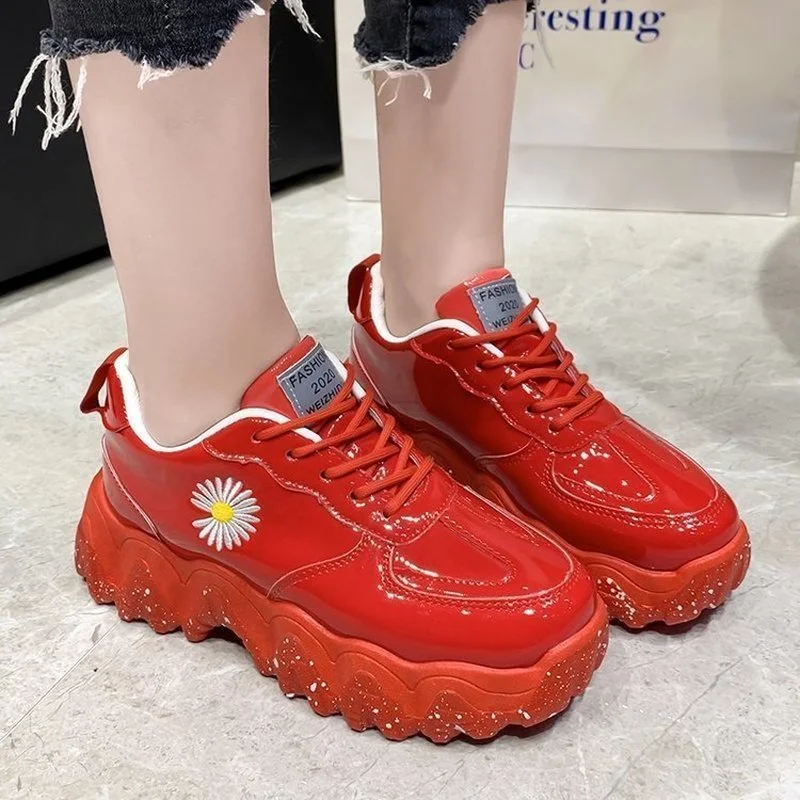 

Lace-up Chunky Sneakers Women 2021 Shoes Woman Sports Shoes Ladies Flats Plus Mixed Color Casual Shoes Autumn Vulcanized Shoes