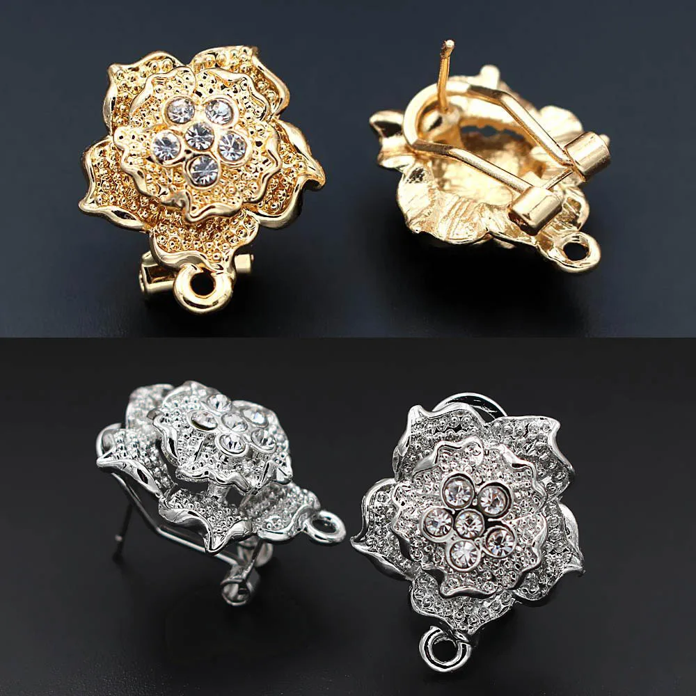 Mixed colors Серьги столб с петлей вешалка проложенные Стразы CZ филигранная Цветочная основа DIY африканские индийские зажимные серьги-клипсы ювелирные изделия - Цвет: Mixed colors