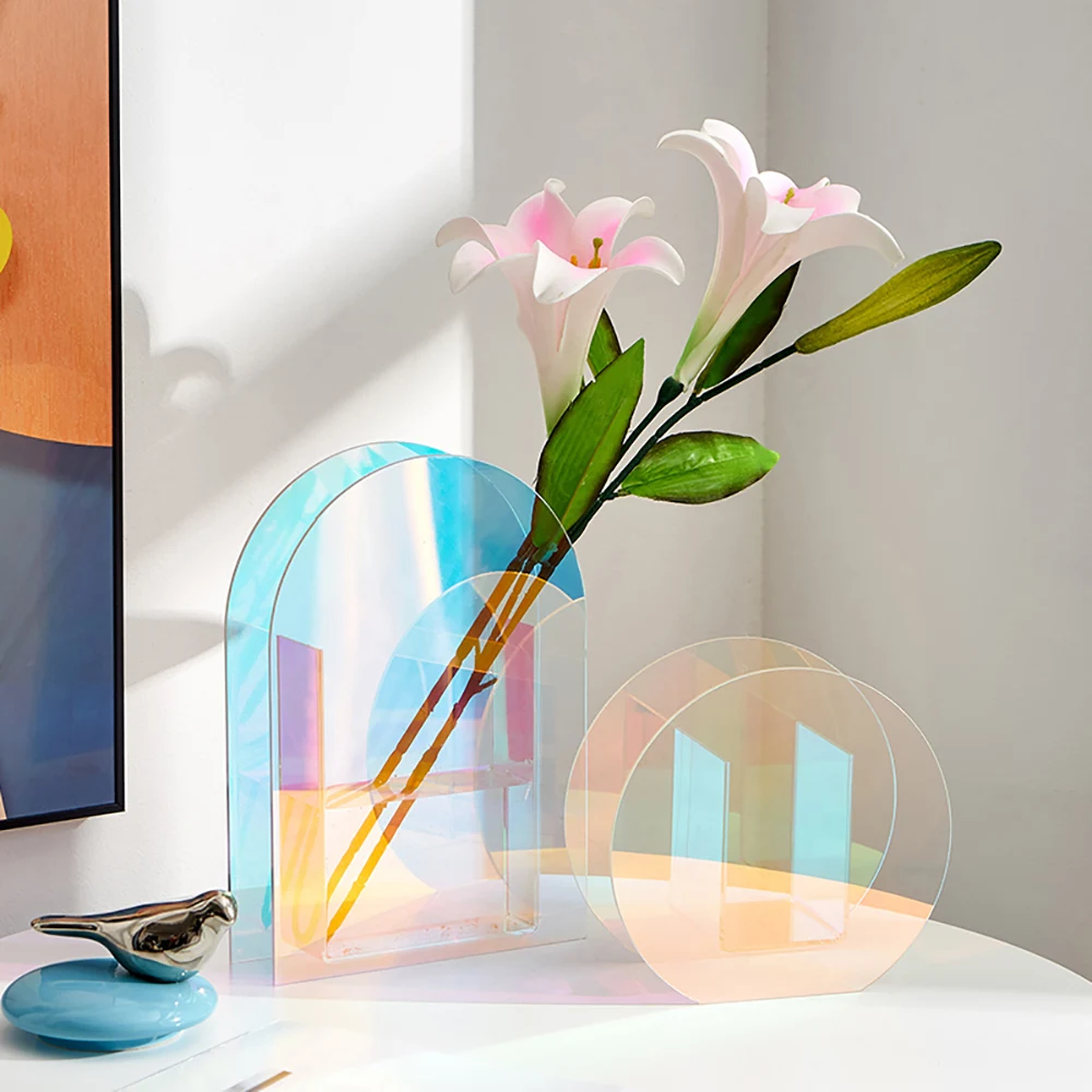 

Bathroom Decoration Home Accessories Acrylic Vase Living Room Decor Aesthetics Color Plant Vase Office Desk Flower Vase Nordic