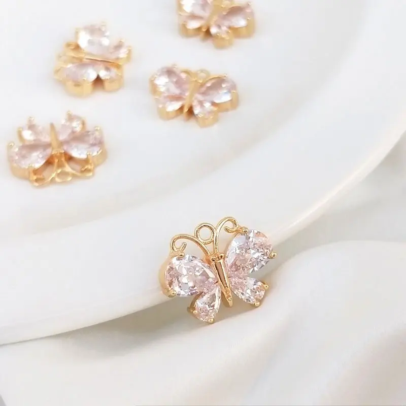 

2PCS with Zircon Butterfly Necklace Pendant 14k Gold Plated Charms for Jewelry Making DIY Brass Accessories Designer Charms